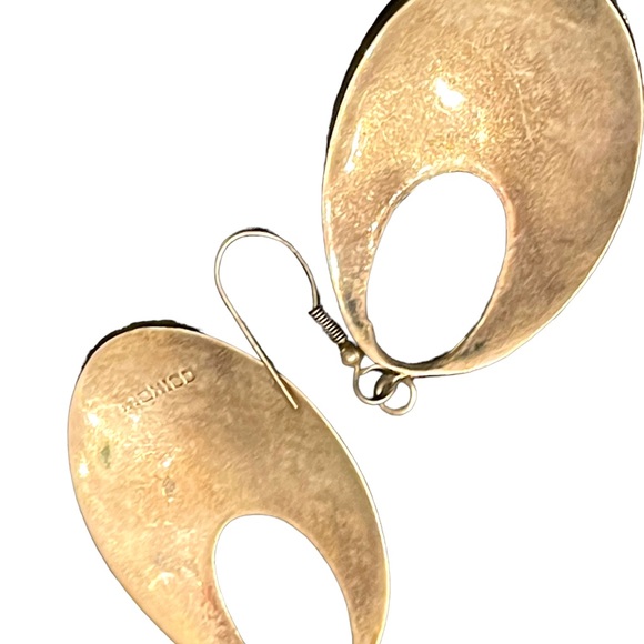 Vintage 1980s Mexico Alpaca pink Enameled abalone inlay earrings dangle - Picture 3 of 5